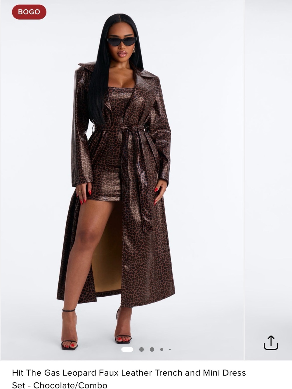 Fashion Nova Chocolate Leopard Faux Leather Trench & Mini Dress Set